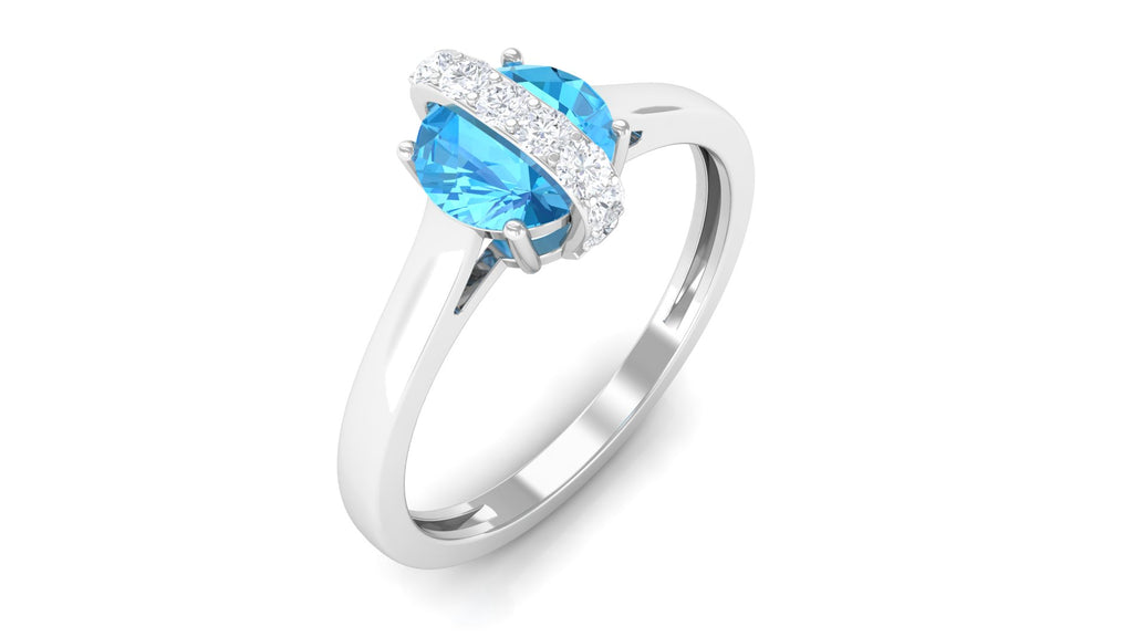 Real Swiss Blue Topaz Solitaire Ring with Diamond Stones Swiss Blue Topaz - ( AAA ) - Quality - Rosec Jewels
