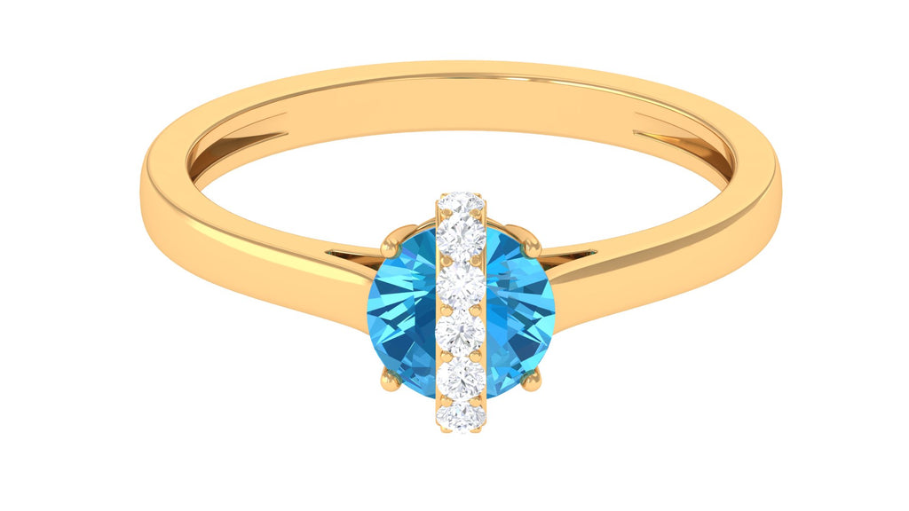 Real Swiss Blue Topaz Solitaire Ring with Diamond Stones Swiss Blue Topaz - ( AAA ) - Quality - Rosec Jewels