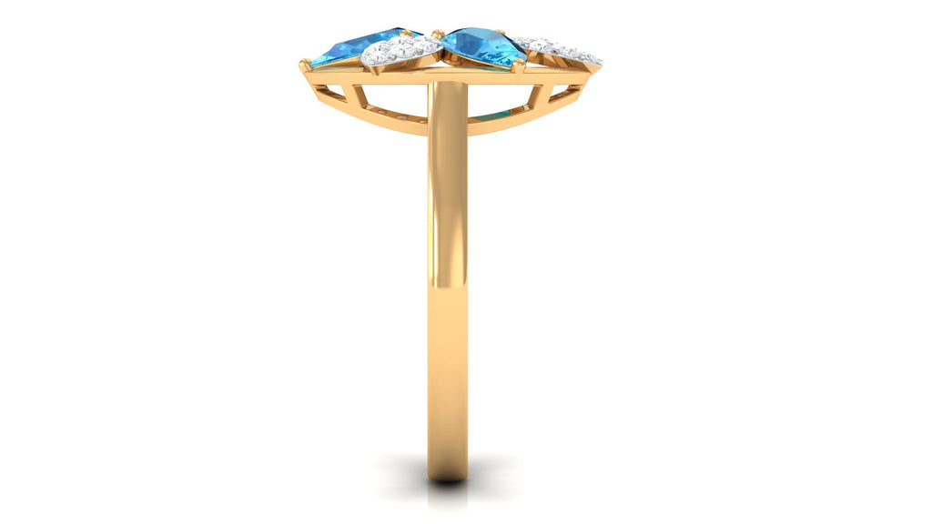 Swiss Blue Topaz Floral Cocktail Ring with Diamond Swiss Blue Topaz - ( AAA ) - Quality - Rosec Jewels