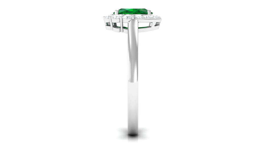Oval Shape Created Emerald and Diamond Classic Halo Engagement Ring Lab Created Emerald - ( AAAA ) - Quality - Rosec Jewels