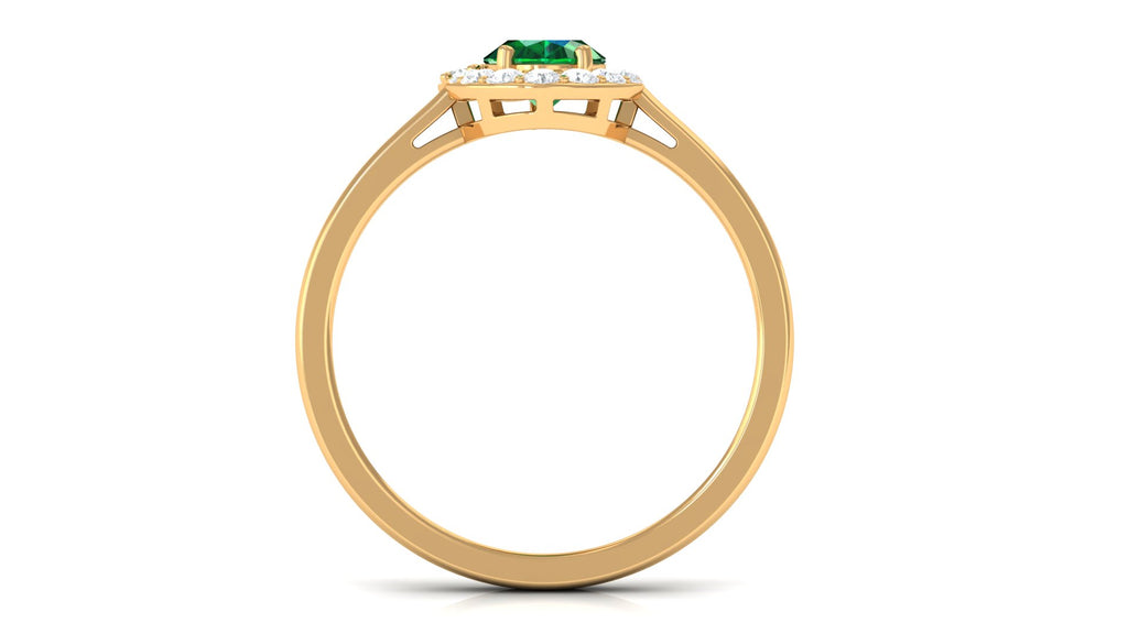 Oval Shape Created Emerald and Diamond Classic Halo Engagement Ring Lab Created Emerald - ( AAAA ) - Quality - Rosec Jewels