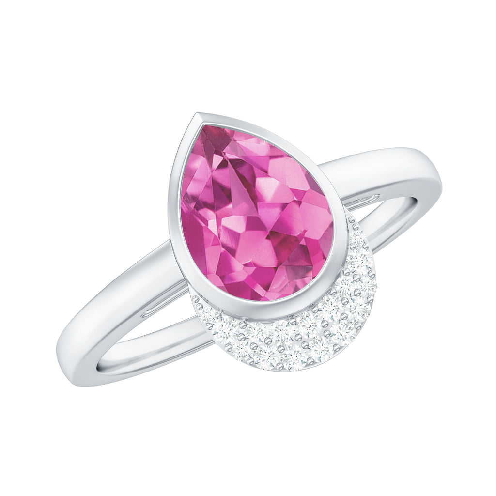 Classic Pink Tourmaline Teardrop Engagement Ring with Moissanite