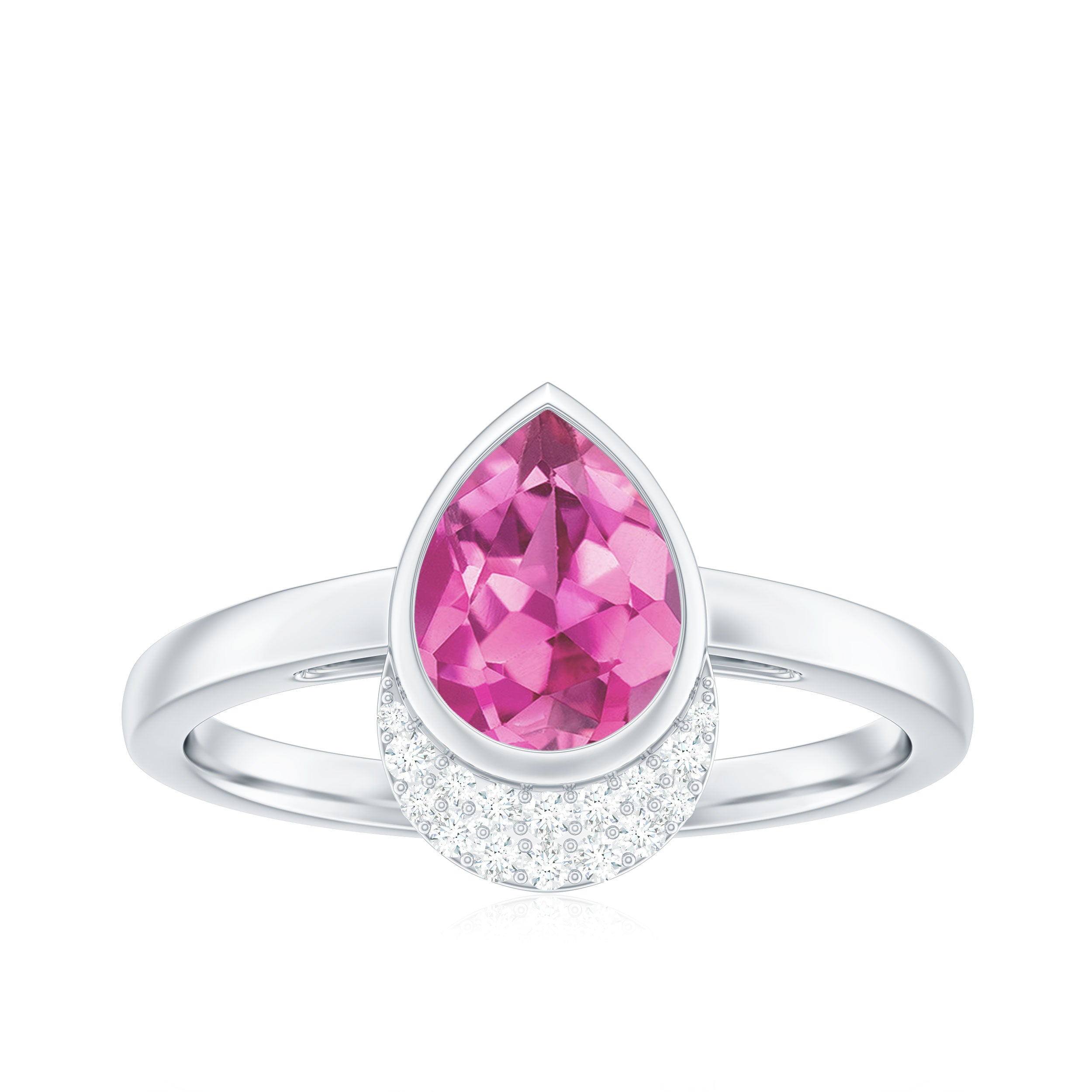 Classic Pink Tourmaline Teardrop Engagement Ring with Diamond Pink Tourmaline - ( AAA ) - Quality - Rosec Jewels