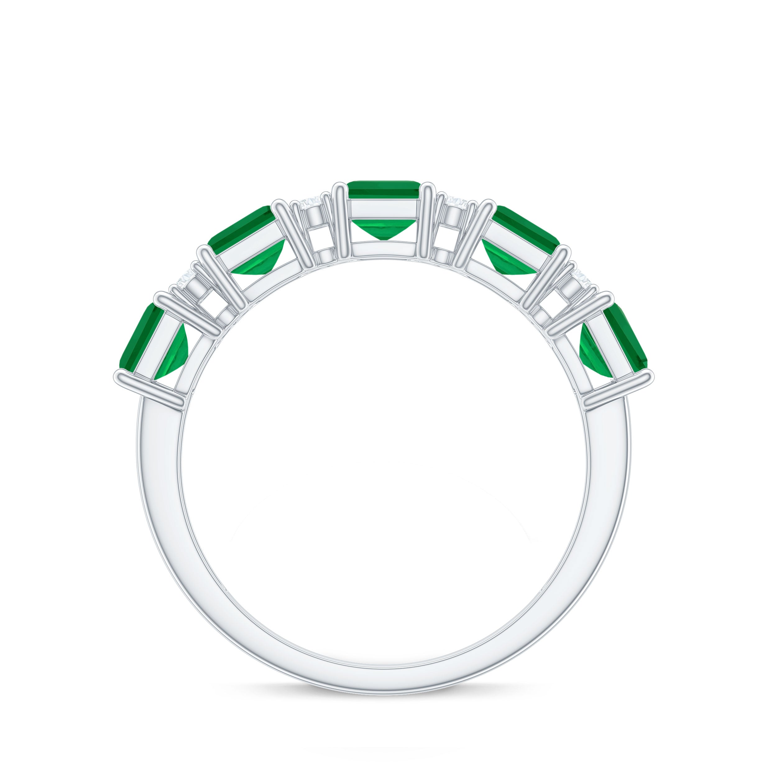 Asscher shape Emerald and Diamond Classic Band Ring Emerald - ( AAA ) - Quality - Rosec Jewels