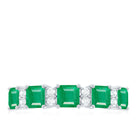 Asscher shape Emerald and Diamond Classic Band Ring Emerald - ( AAA ) - Quality - Rosec Jewels