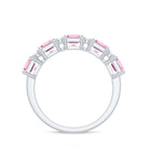 Asscher Cut Rose Quartz and Diamond Classic Band Ring Rose Quartz - ( AAA ) - Quality - Rosec Jewels