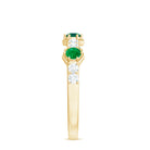 Minimal Half Eternity Ring with Emerald and Diamond Emerald - ( AAA ) - Quality - Rosec Jewels