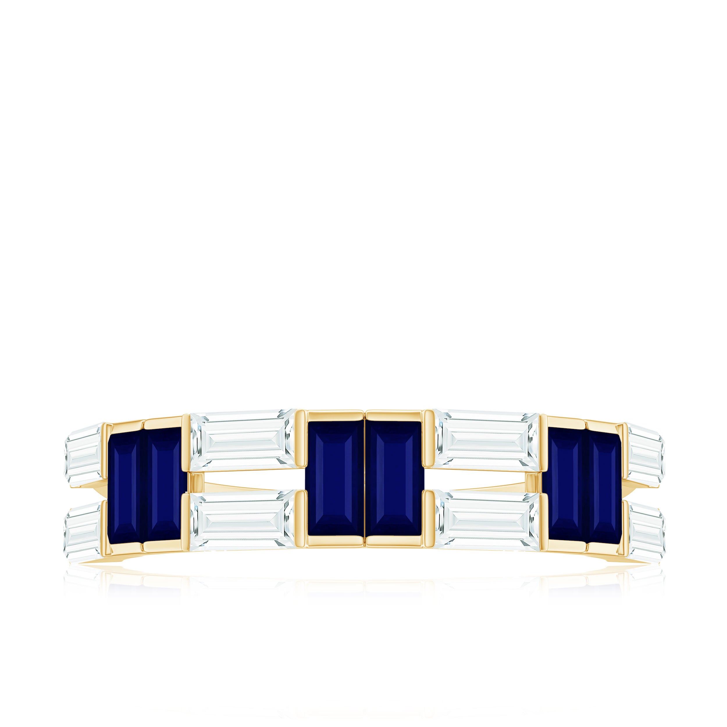 Baguette Cut Blue Sapphire and Moissanite Half Eternity Ring Blue Sapphire - ( AAA ) - Quality - Rosec Jewels
