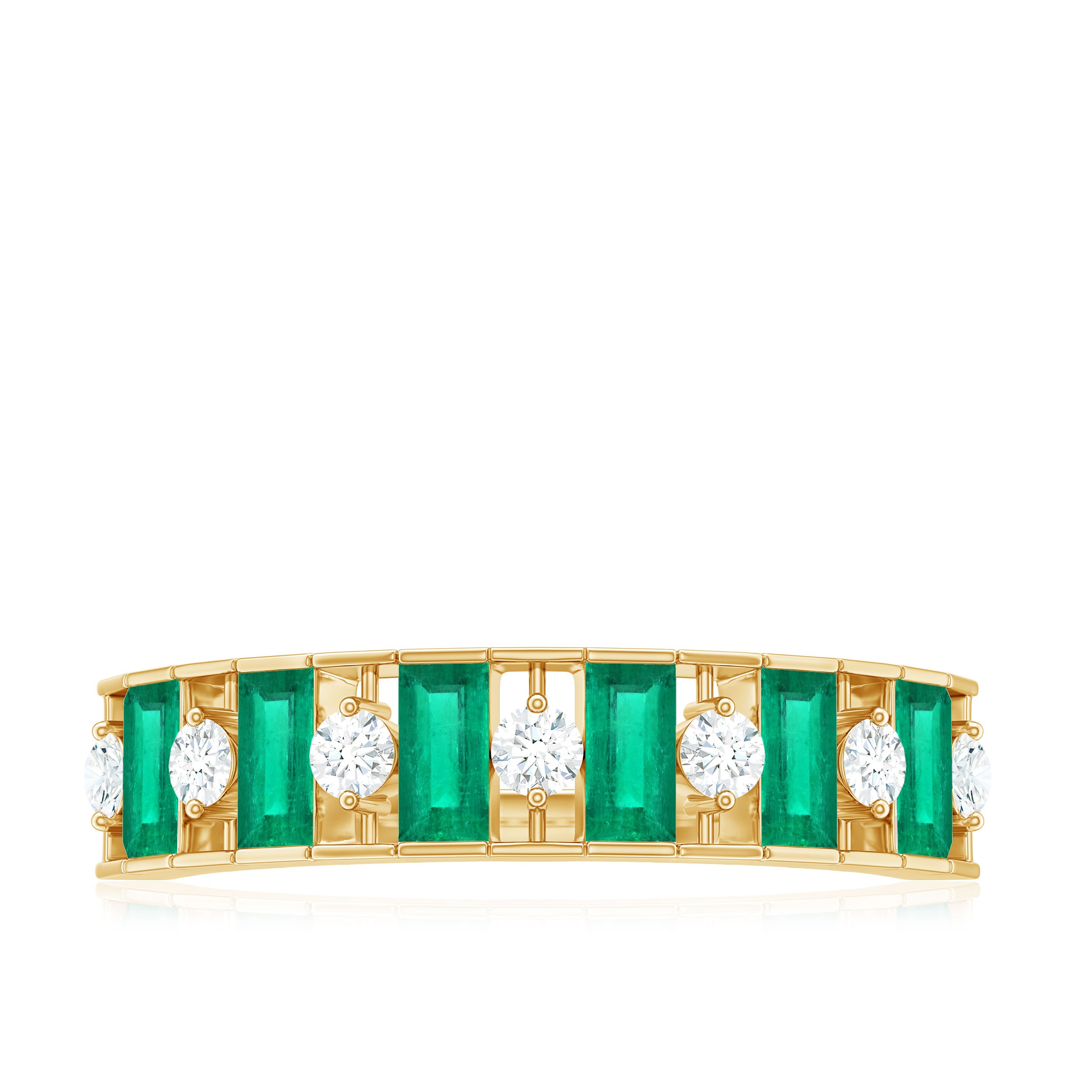 Classic Half Eternity Ring with Emerald and Diamond Emerald - ( AAA ) - Quality - Rosec Jewels