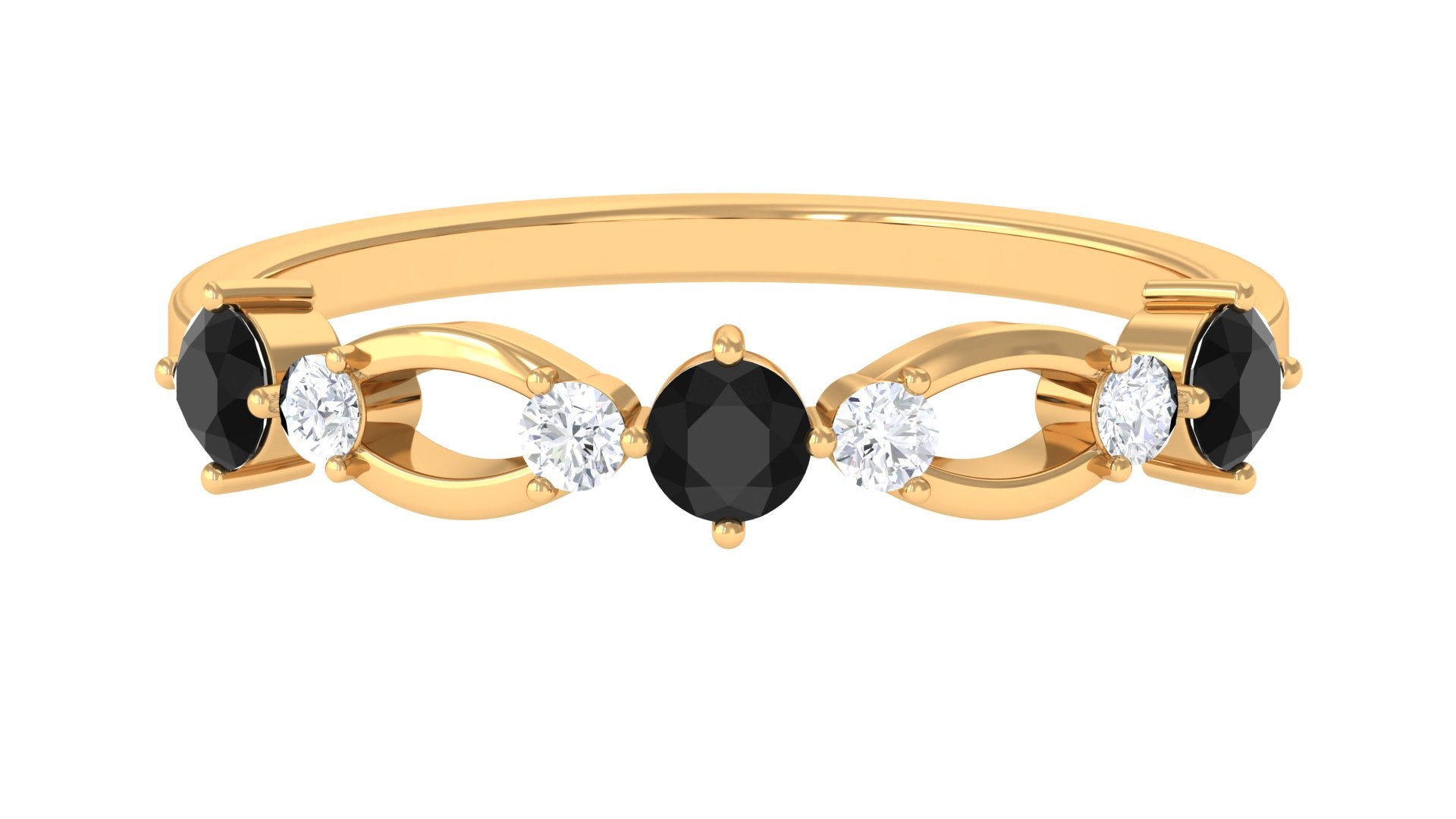 Black and White Diamond Minimal Promise Ring Black Diamond - ( AAA ) - Quality - Rosec Jewels