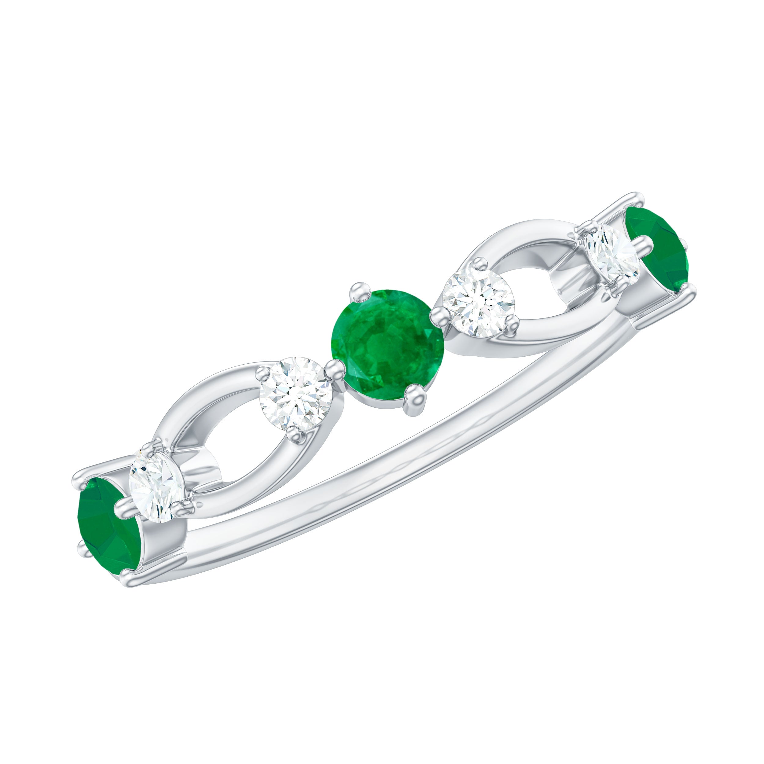 Real Emerald and Diamond Minimal Promise Ring Emerald - ( AAA ) - Quality - Rosec Jewels