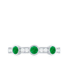 Emerald and Diamond Minimal Half Eternity Band Ring Emerald - ( AAA ) - Quality - Rosec Jewels