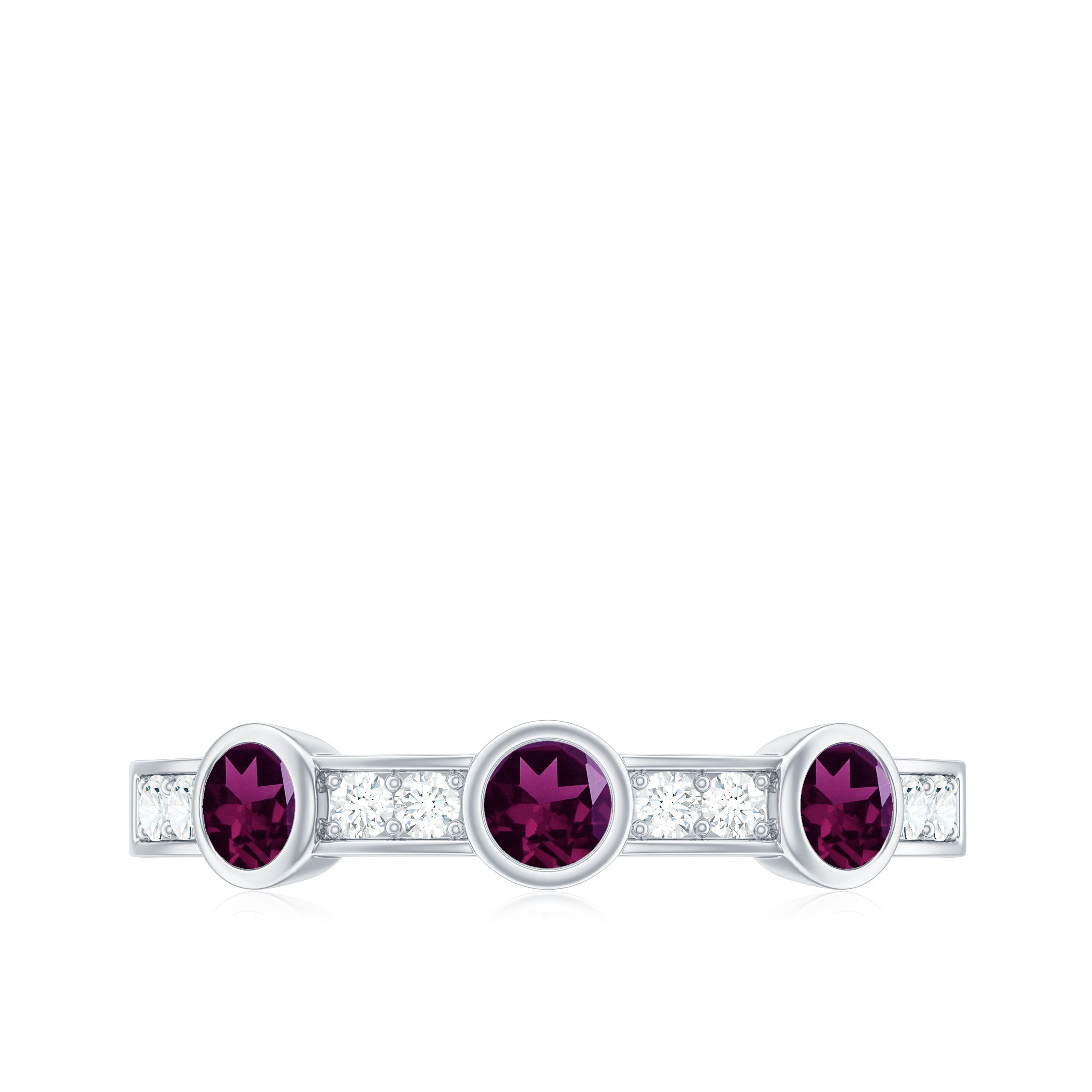 1/2 CT Rhodolite and Diamond Minimal Half Eternity Band Ring Rhodolite - ( AAA ) - Quality - Rosec Jewels