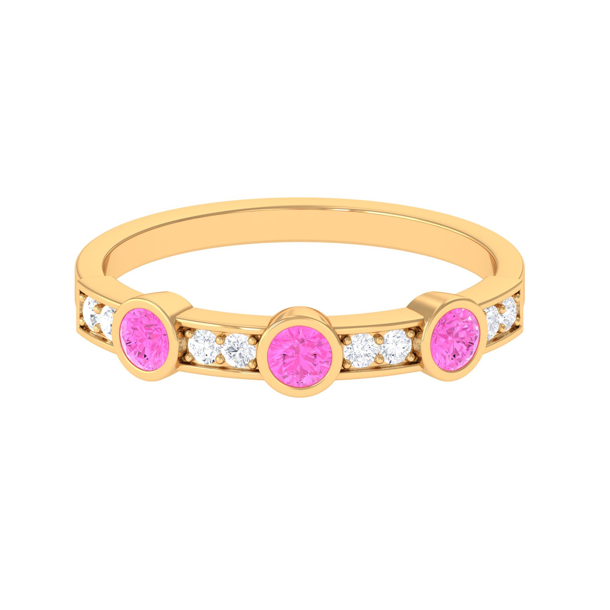 Pink Sapphire and Diamond Minimal Half Eternity Ring Pink Sapphire - ( AAA ) - Quality - Rosec Jewels