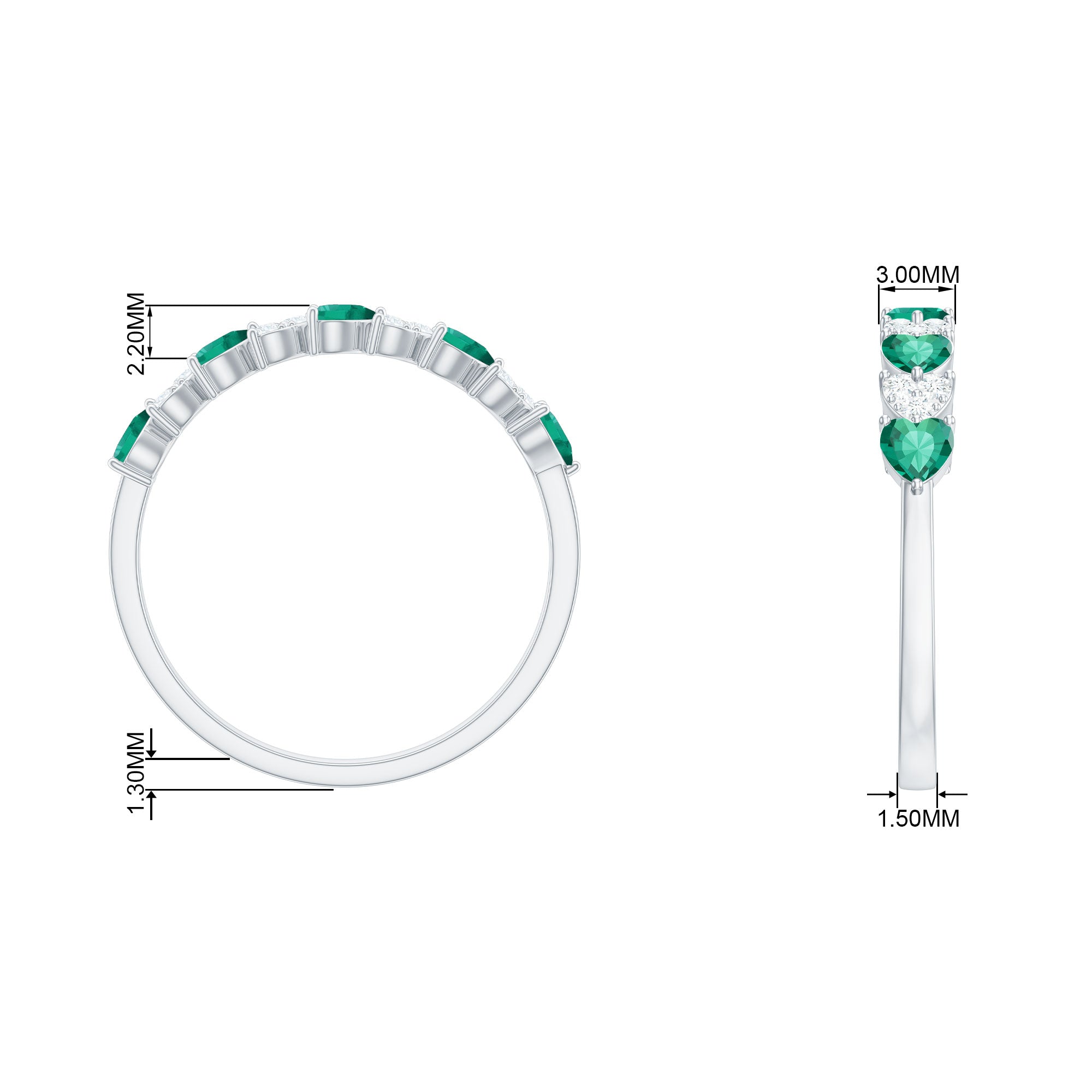 Heart Shape Created Emerald and Diamond Half Eternity Ring Lab Created Emerald - ( AAAA ) - Quality - Rosec Jewels