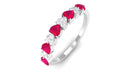 Heart Shape Ruby Half Eternity Ring with Diamond Ruby - ( AAA ) - Quality - Rosec Jewels