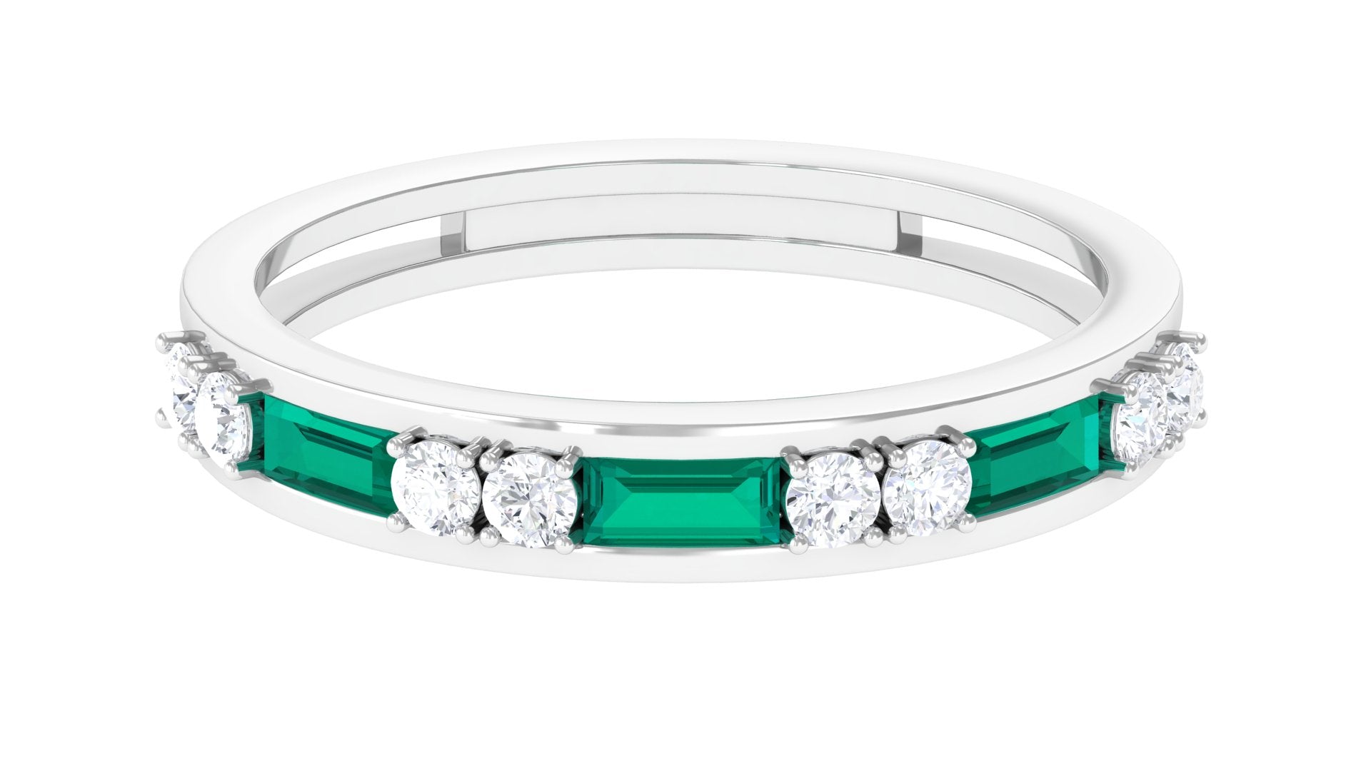Natural Emerald Half Eternity Ring with Diamond Emerald - ( AAA ) - Quality - Rosec Jewels
