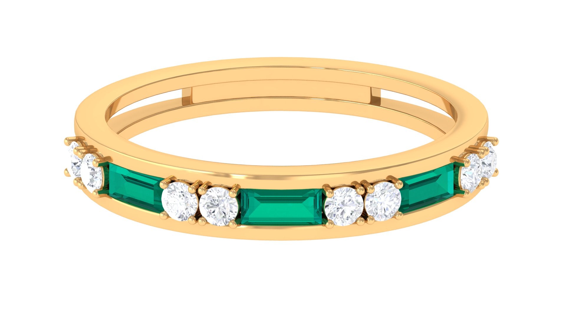 Natural Emerald Half Eternity Ring with Diamond Emerald - ( AAA ) - Quality - Rosec Jewels