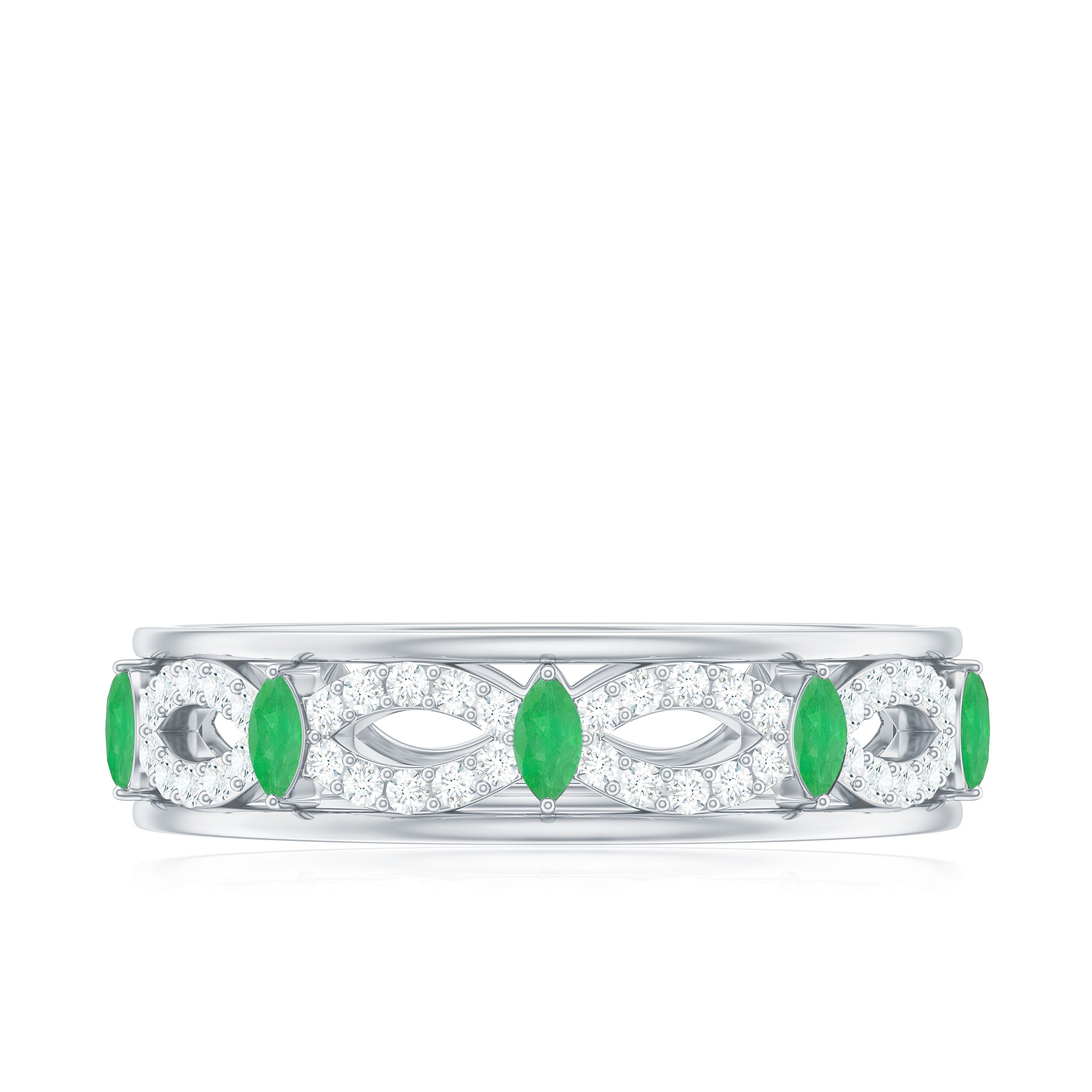 Marquise Cut Emerald Infinity Band Ring with Diamond Emerald - ( AAA ) - Quality - Rosec Jewels