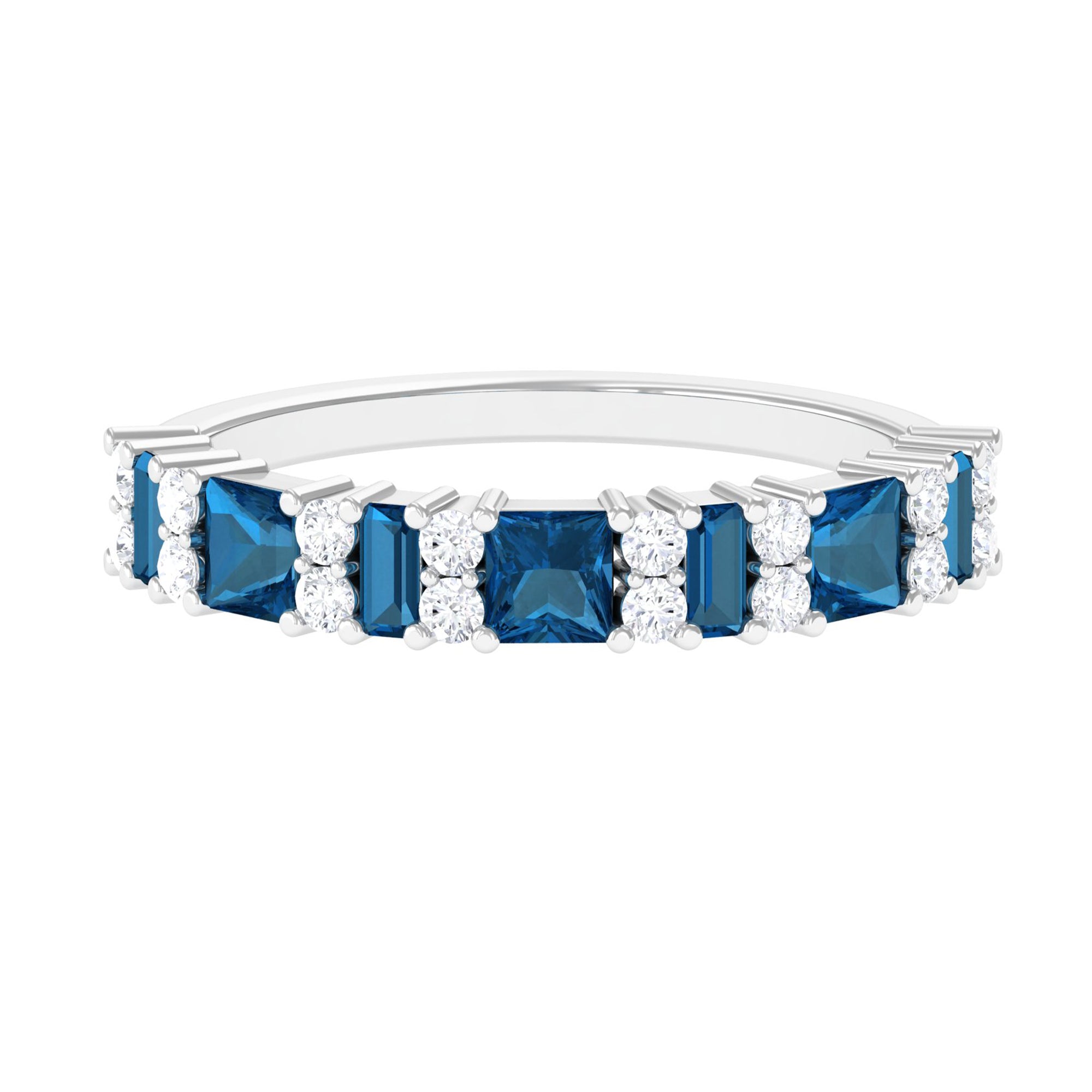 London Blue Topaz and Moissanite Eternity Ring in Prong Setting London Blue Topaz - ( AAA ) - Quality - Rosec Jewels