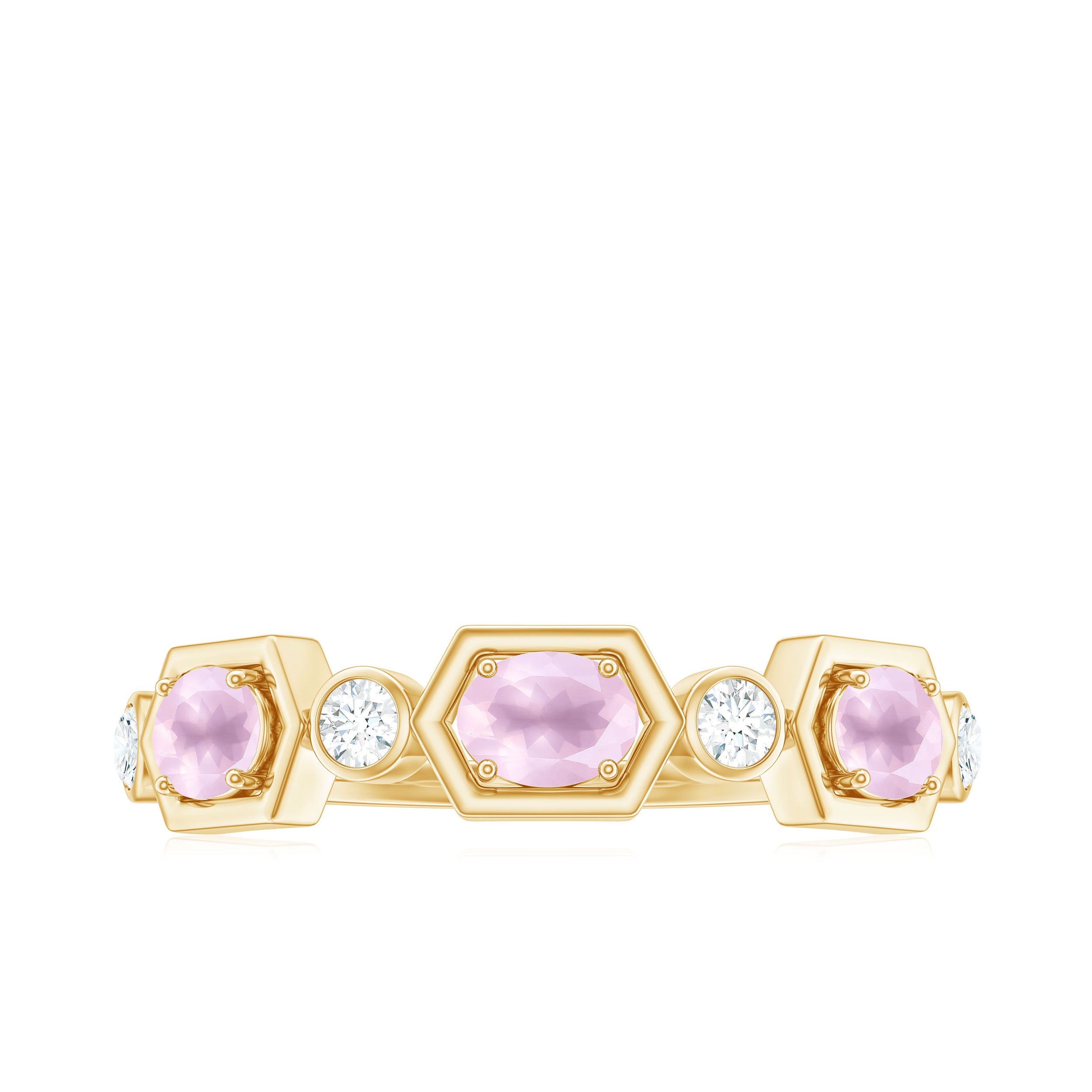 0.50 CT Rose Quartz and Diamond Half Eternity Ring Rose Quartz - ( AAA ) - Quality - Rosec Jewels