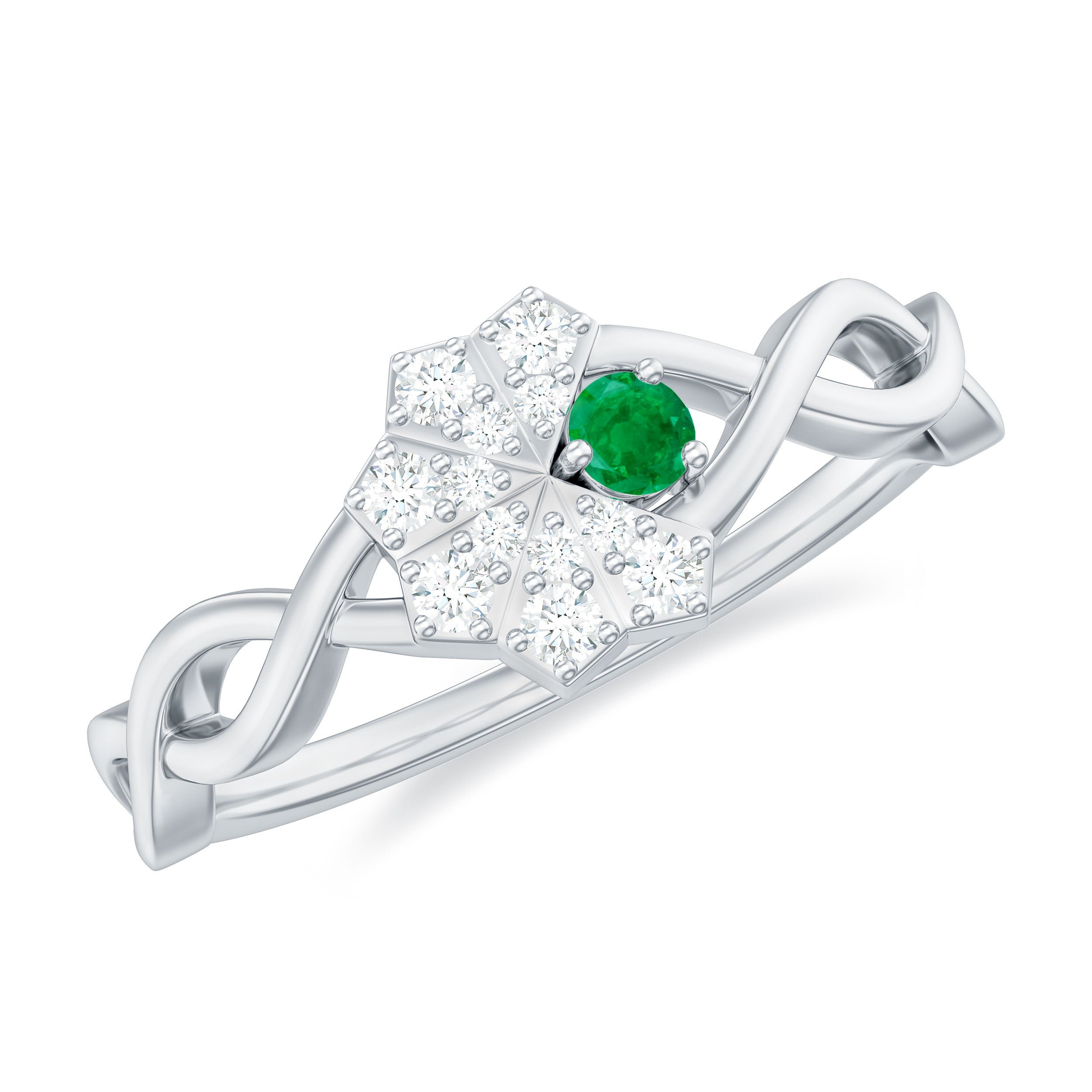 Crossover Emerald and Diamond Flower Ring Emerald - ( AAA ) - Quality - Rosec Jewels