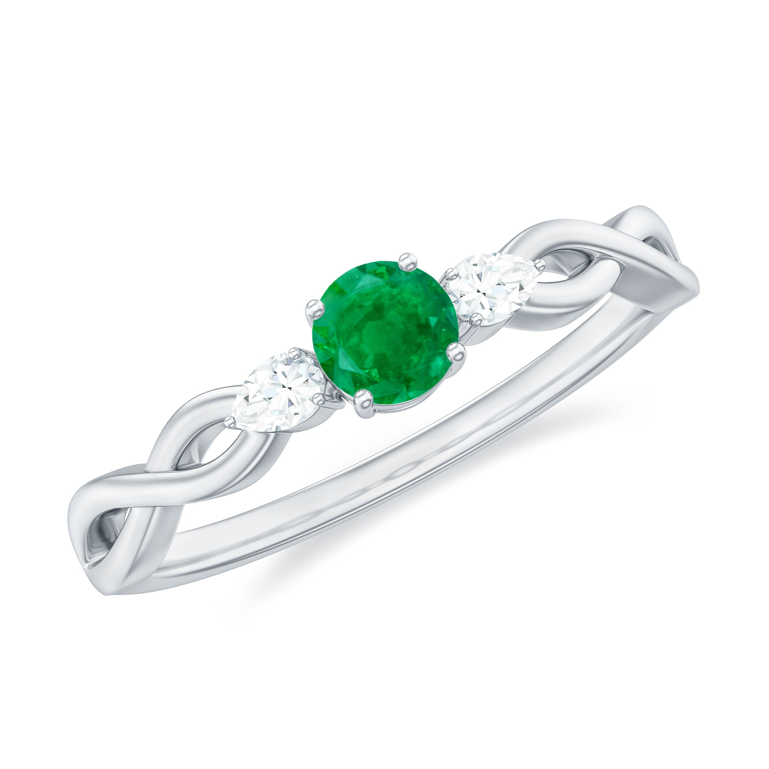 Emerald and Diamond Crossover Promise Ring Emerald - ( AAA ) - Quality - Rosec Jewels