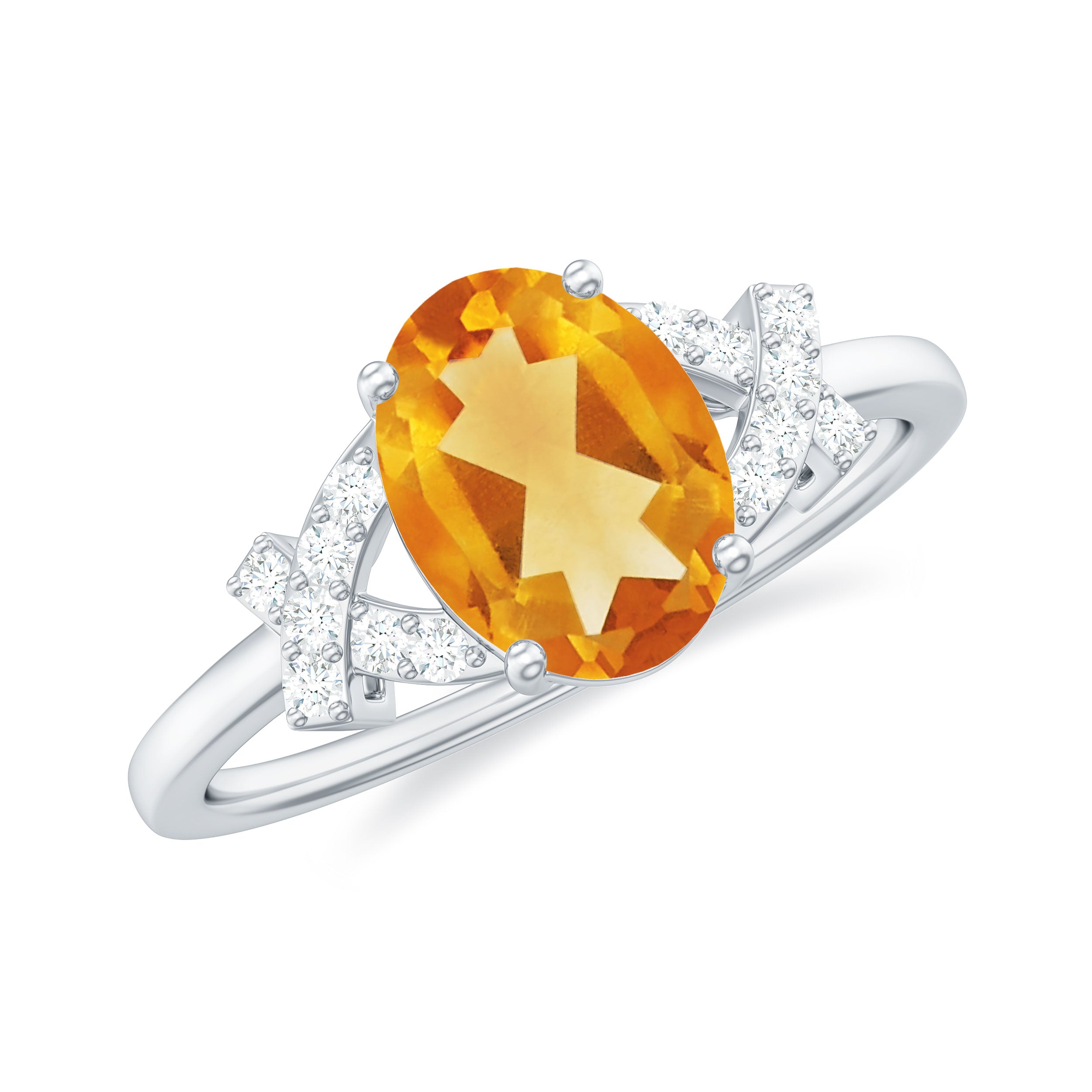 Split Shank Oval Citrine and Diamond Solitaire Engagement Ring Citrine - ( AAA ) - Quality - Rosec Jewels