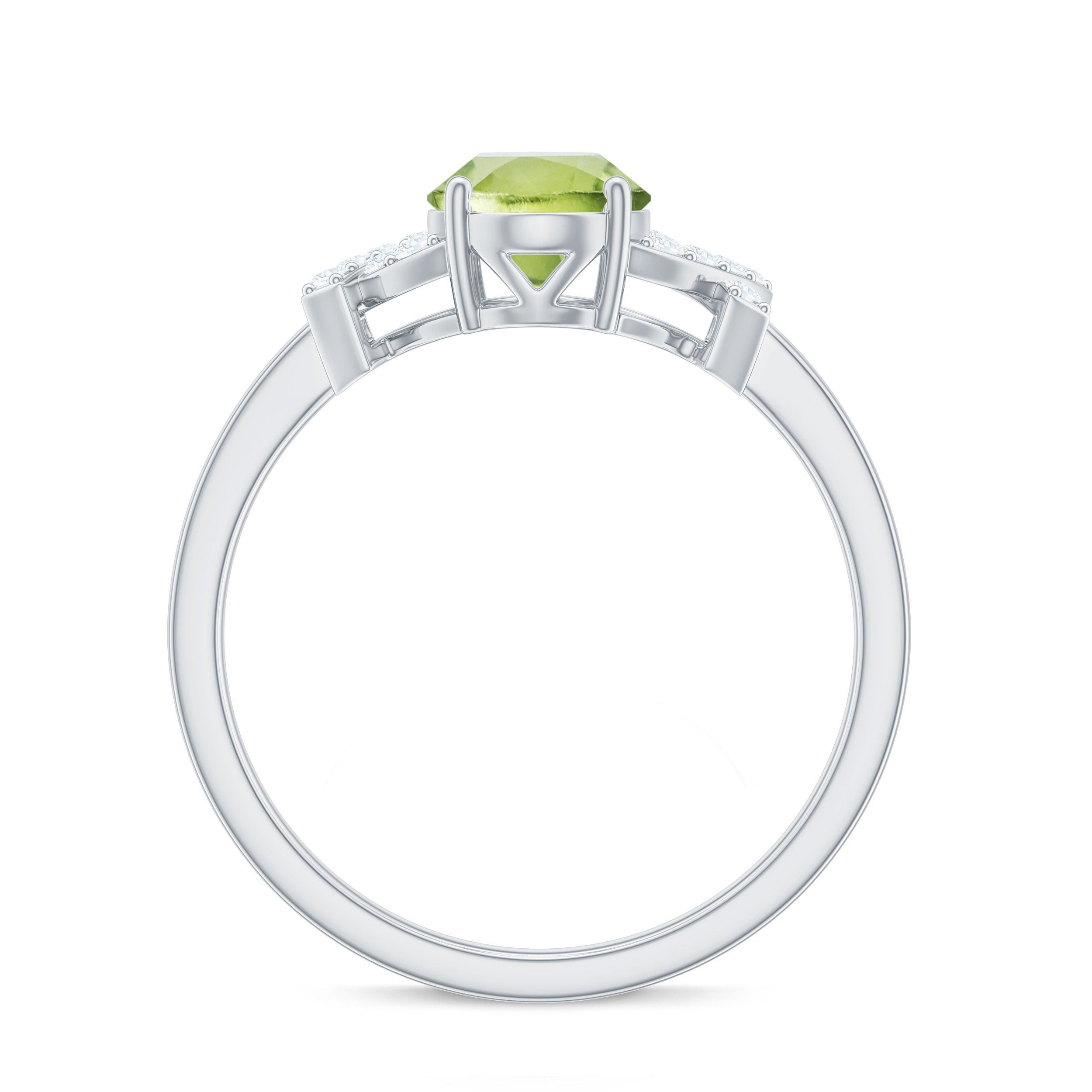 Split Shank Oval Peridot and Diamond Solitaire Engagement Ring Peridot - ( AAA ) - Quality - Rosec Jewels