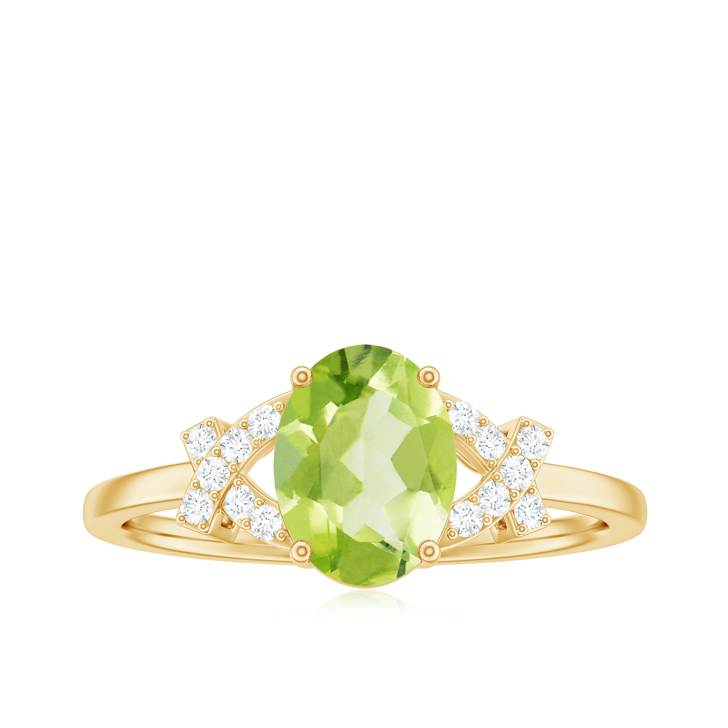 Split Shank Oval Peridot and Diamond Solitaire Engagement Ring Peridot - ( AAA ) - Quality - Rosec Jewels