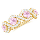 Real Rose Quartz and Diamond Braided Half Eternity Ring Rose Quartz - ( AAA ) - Quality - Rosec Jewels