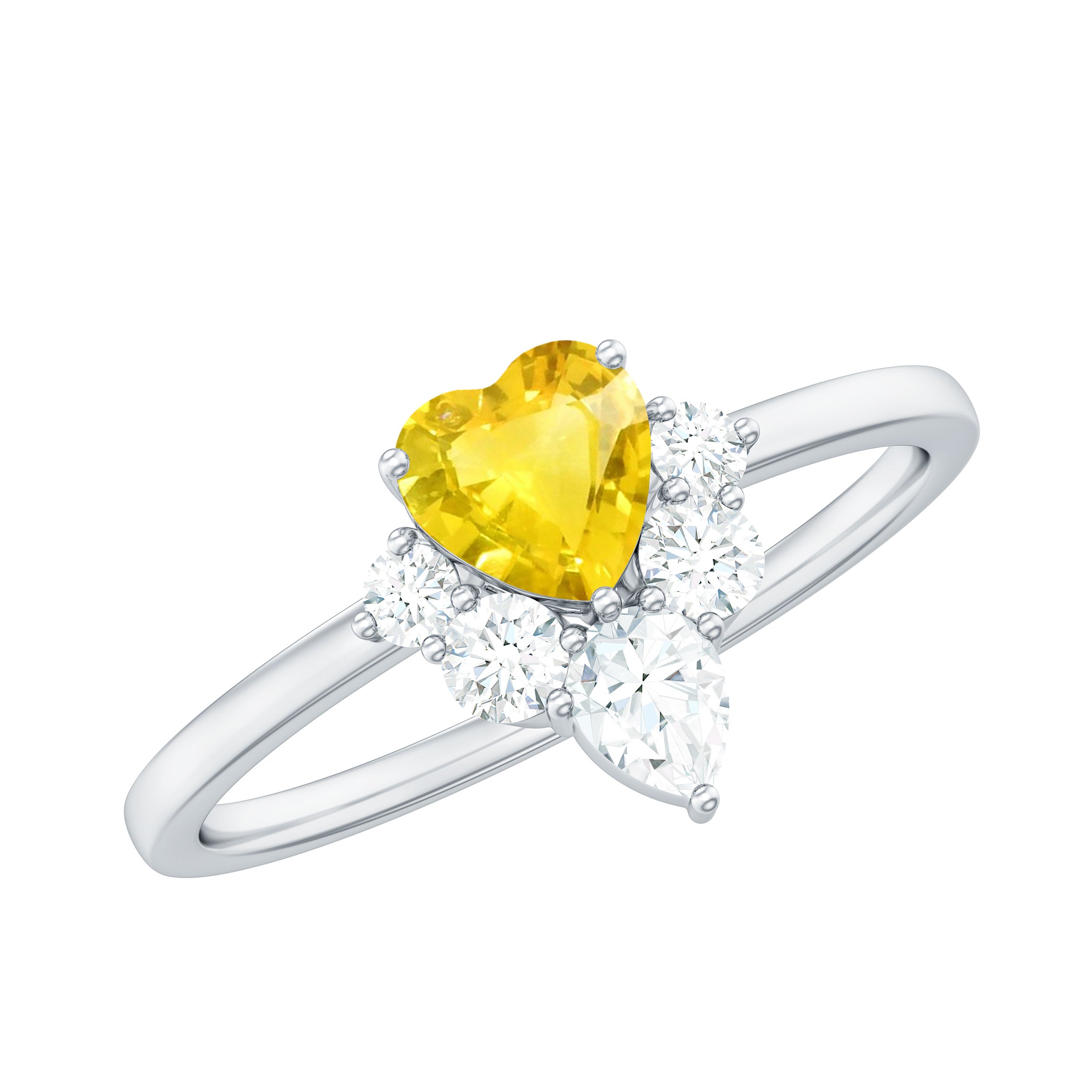 Heart Shape Yellow Sapphire and Diamond Engagement Ring Yellow Sapphire - ( AAA ) - Quality - Rosec Jewels