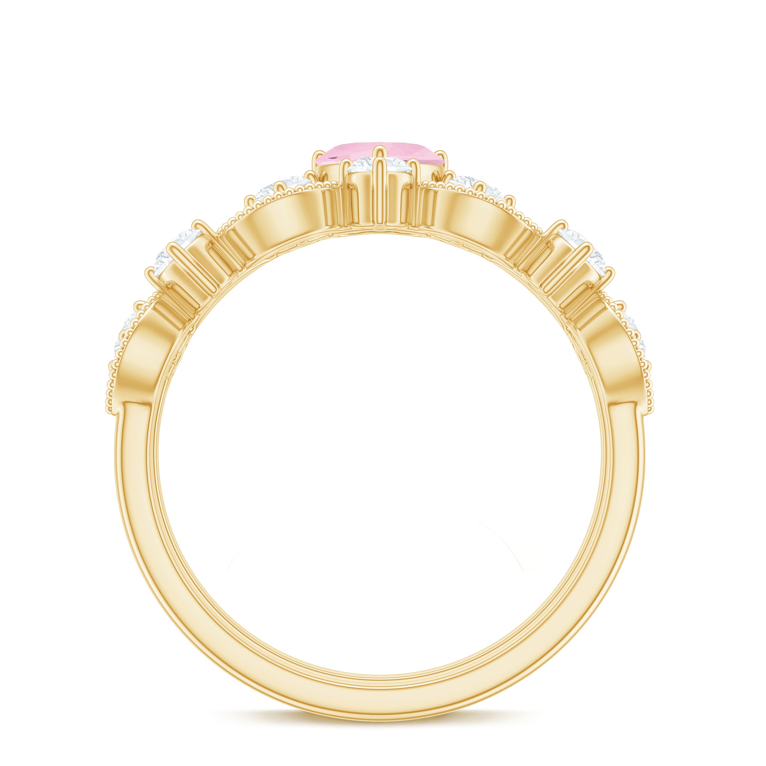 Rose Quartz Stackable Ring Set with Moissanite Rose Quartz - ( AAA ) - Quality - Rosec Jewels