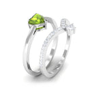 Natural Peridot Heart Ring Set with Diamond Peridot - ( AAA ) - Quality - Rosec Jewels
