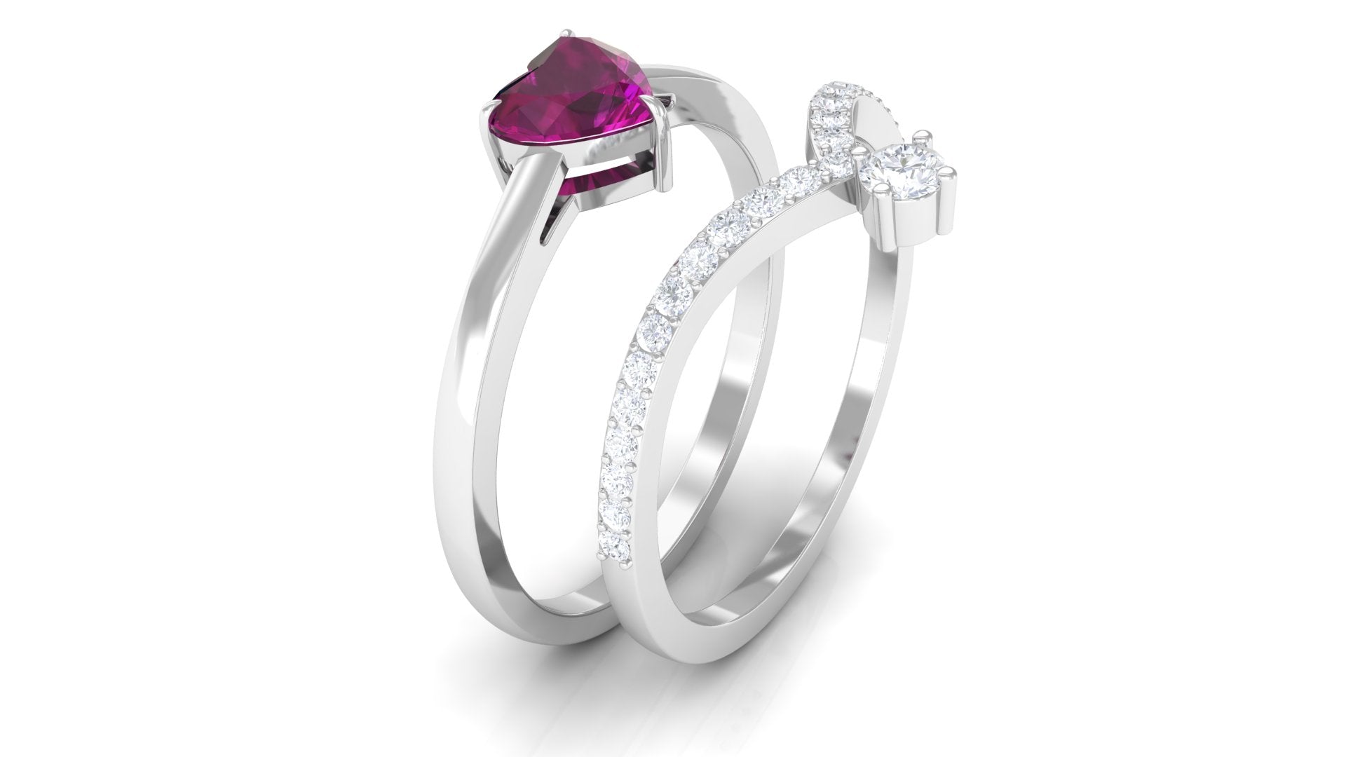 1.25 CT Heart Shape Rhodolite and Diamond Ring Set Rhodolite - ( AAA ) - Quality - Rosec Jewels