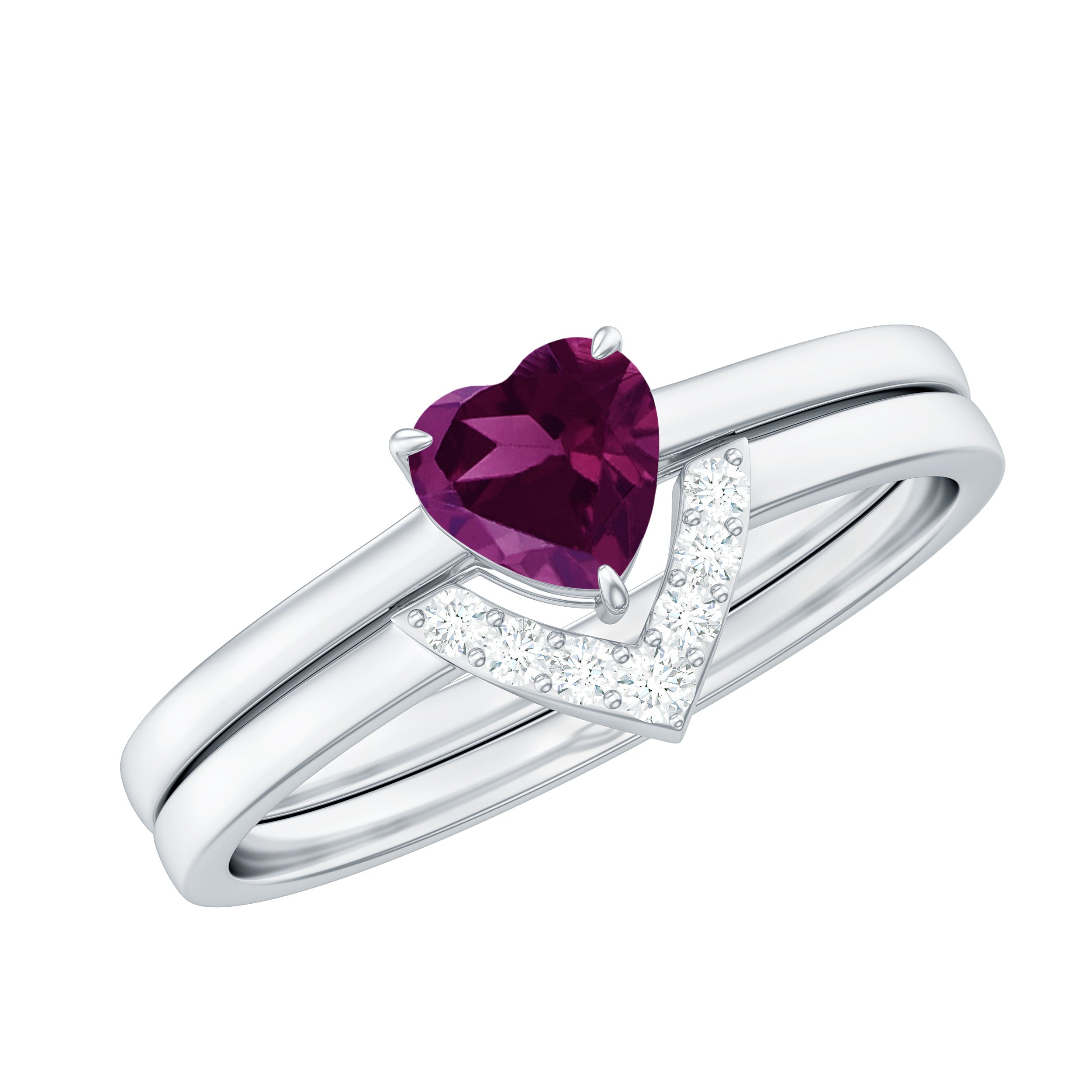 1 CT Natural Rhodolite and Diamond Solitaire Ring Set Rhodolite - ( AAA ) - Quality - Rosec Jewels