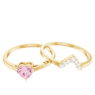 Heart Shape Rose Quartz Wedding Ring Set with Diamond Rose Quartz - ( AAA ) - Quality - Rosec Jewels