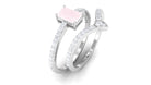 Emerald Cut Rose Quartz Solitaire Wedding Ring Set with Diamond Stackable Band Rose Quartz - ( AAA ) - Quality - Rosec Jewels