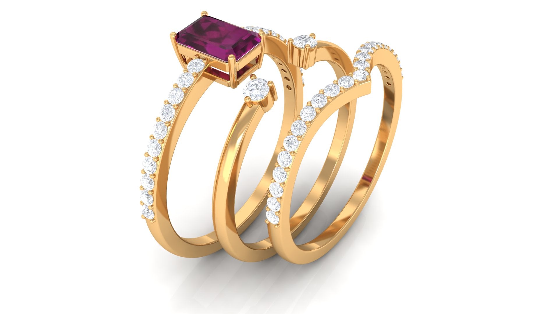 2.25 CT Certified Rhodolite and Diamond Stackable Ring Set Rhodolite - ( AAA ) - Quality - Rosec Jewels