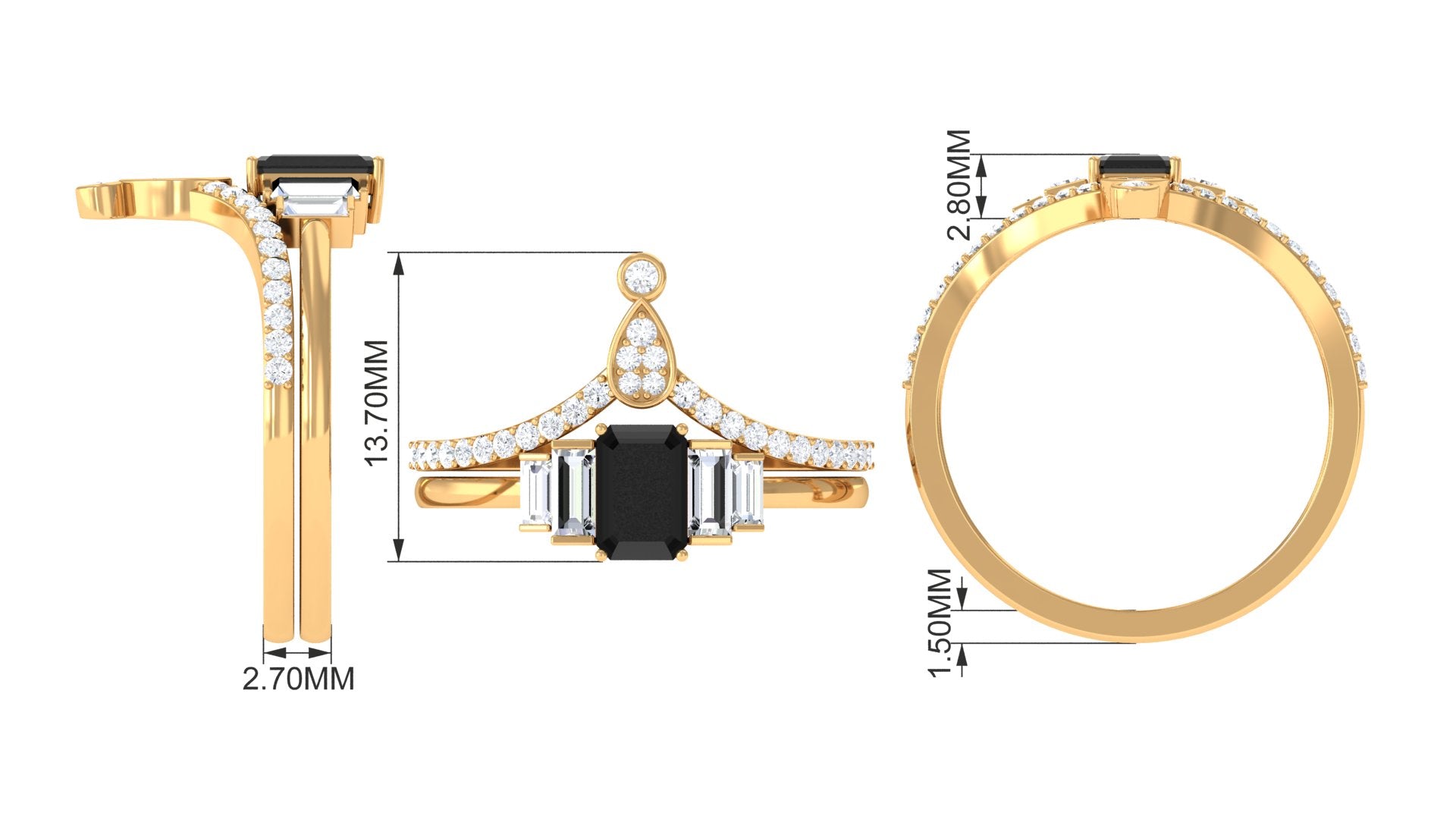 Created Black Diamond Wedding Ring Set with Moissanite Lab Created Black Diamond - ( AAAA ) - Quality - Rosec Jewels