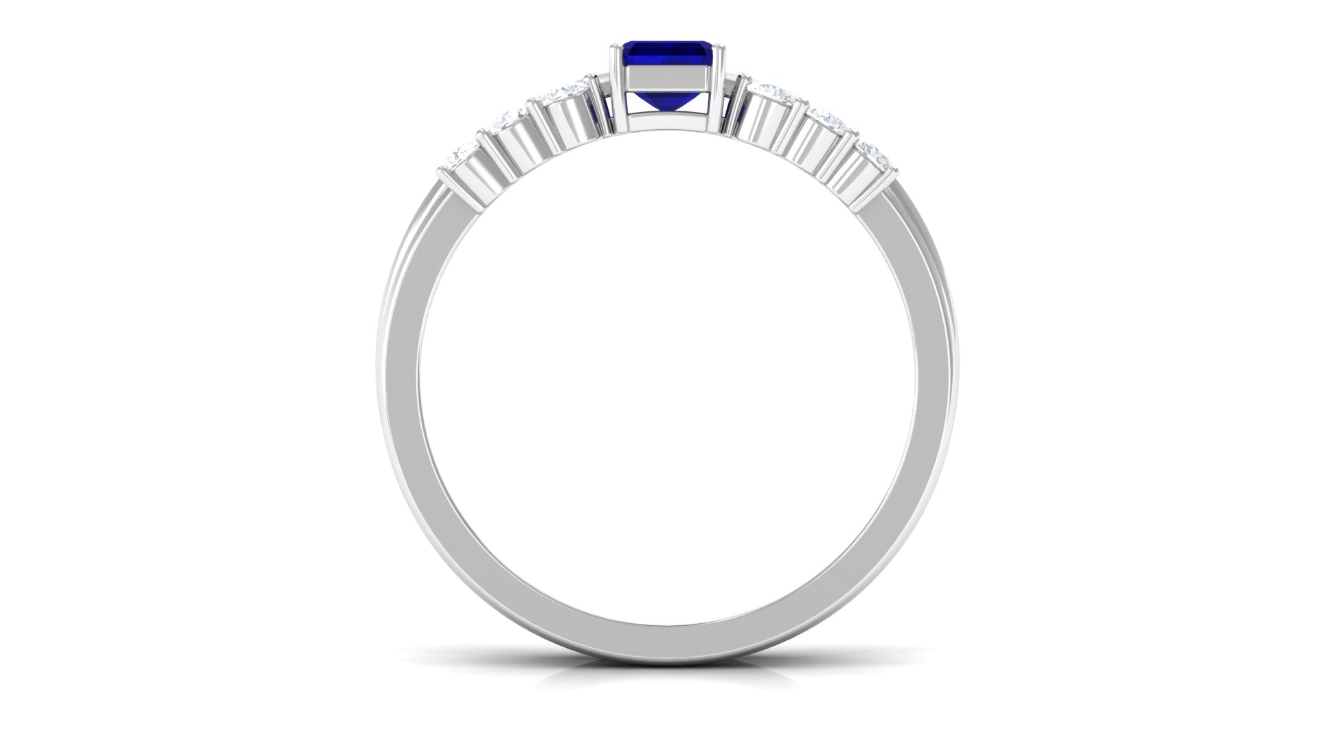 Blue Sapphire Stackable Ring Set with Diamond Blue Sapphire - ( AAA ) - Quality - Rosec Jewels