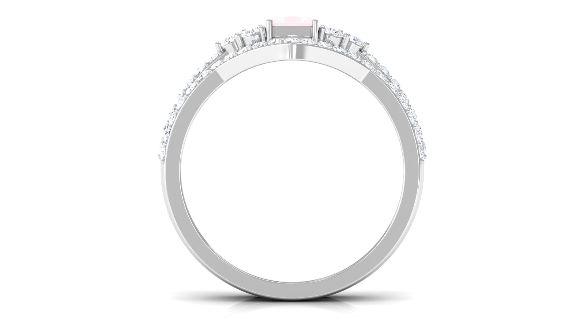 Emerald Cut Rose Quartz Stackable Ring Set with Diamond Rose Quartz - ( AAA ) - Quality - Rosec Jewels