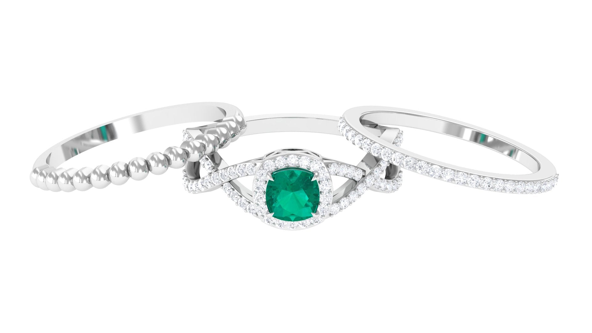 Natural Emerald and Moissanite Stackable Ring Set Emerald - ( AAA ) - Quality - Rosec Jewels