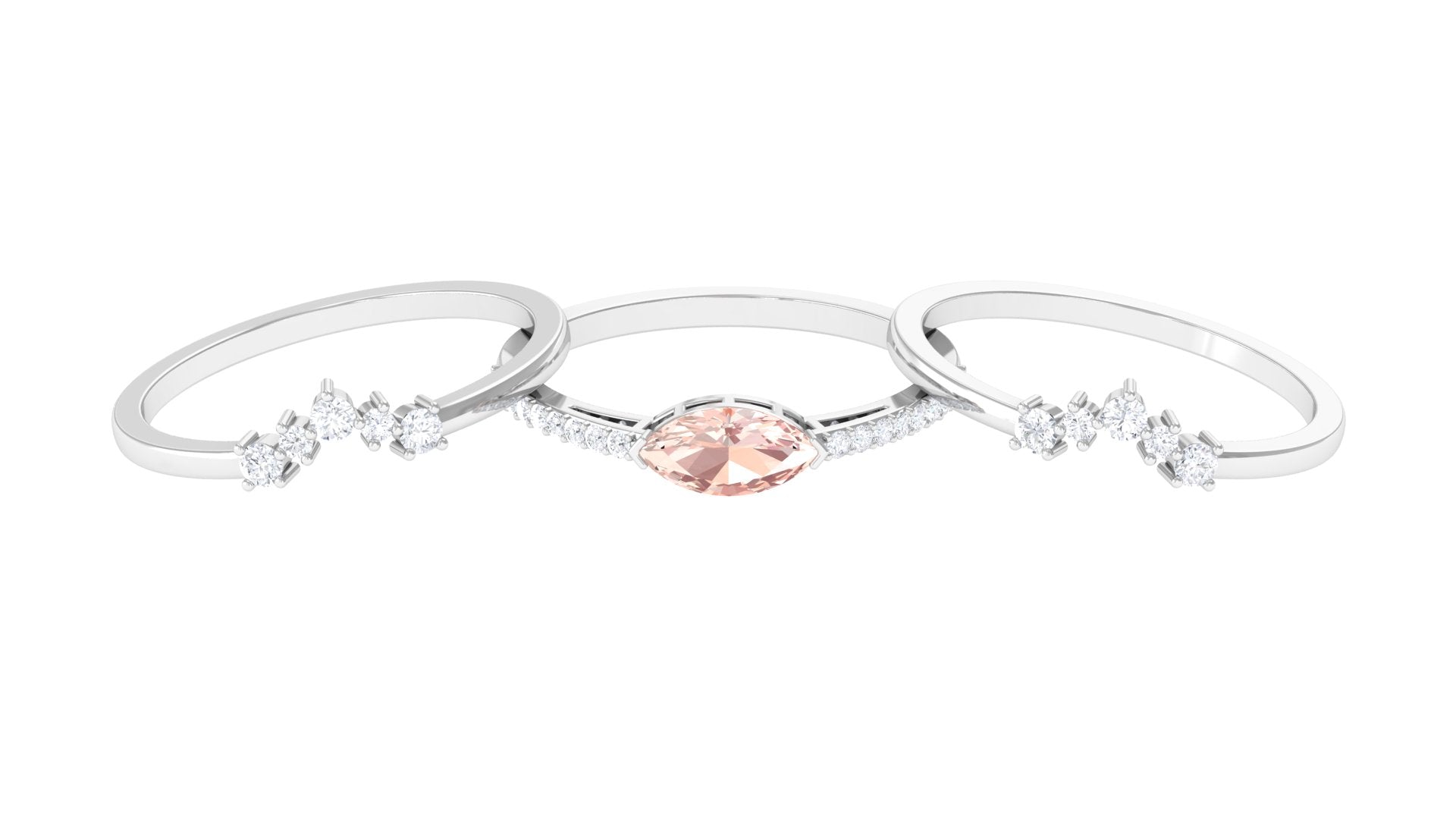Marquise Cut Morganite Stackable Ring Set with Diamond Morganite - ( AAA ) - Quality - Rosec Jewels