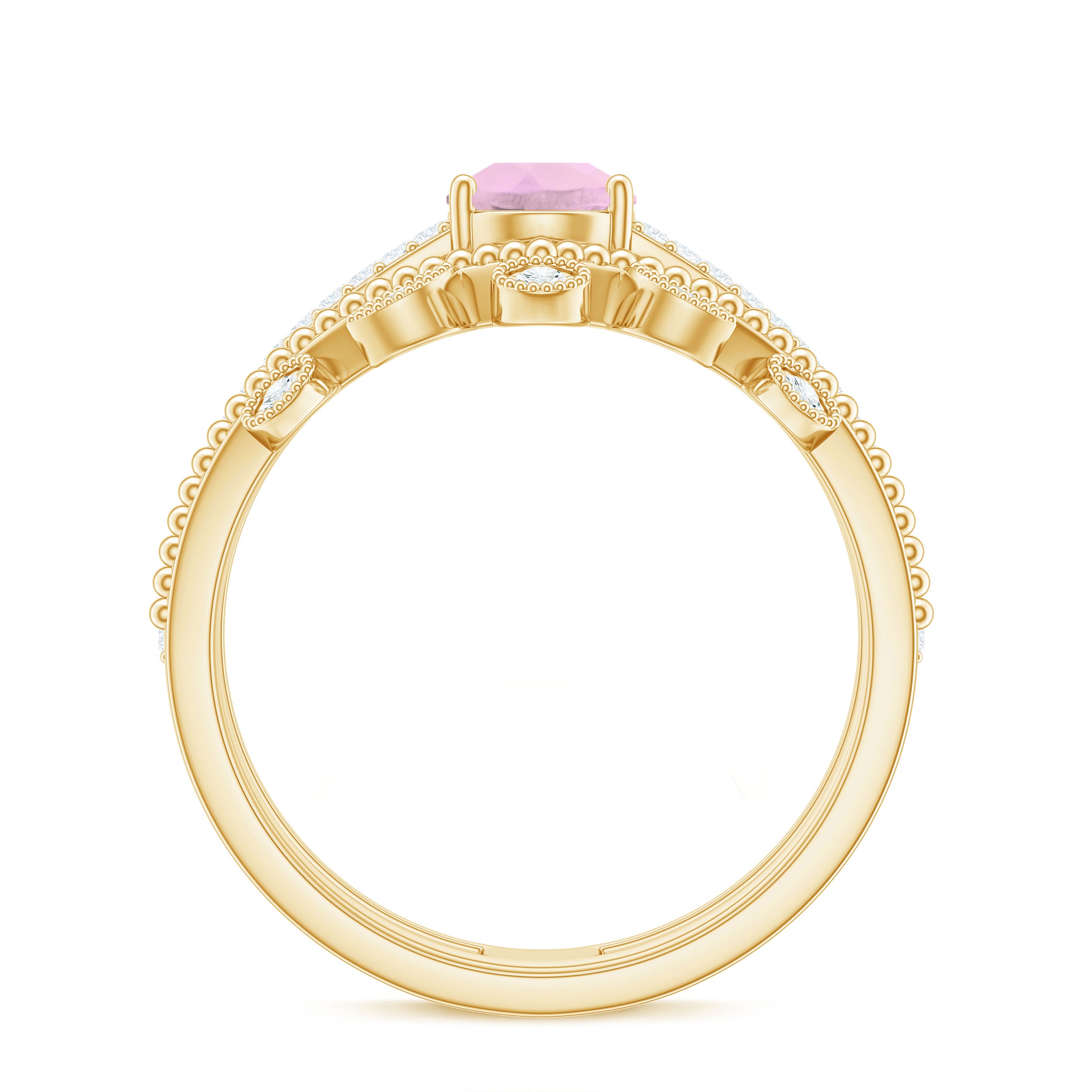 Pear Cut Natural Rose Quartz and Moissanite Wedding Ring Set Rose Quartz - ( AAA ) - Quality - Rosec Jewels