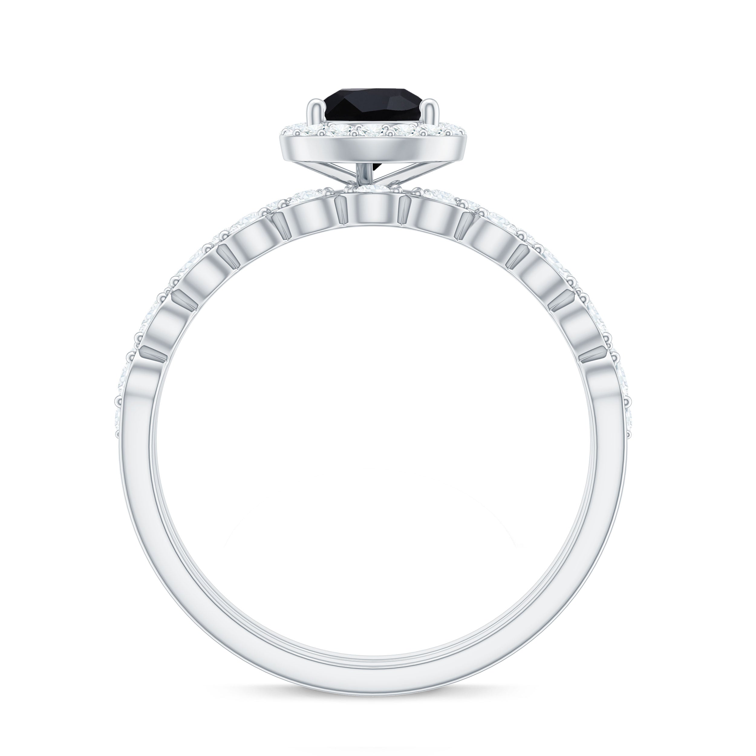 Teardrop Black Diamond Bridal Ring Set with Moissanite Black Diamond - ( AAA ) - Quality - Rosec Jewels