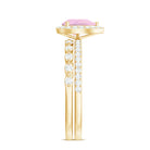Teardrop Rose Quartz Bridal Ring Set with Diamond Rose Quartz - ( AAA ) - Quality - Rosec Jewels