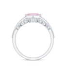 Princess Cut Rose Quartz Vintage Inspired Ring Set with Diamond Rose Quartz - ( AAA ) - Quality - Rosec Jewels