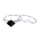 1.25 CT Princess Cut Black Diamond and Moissanite Solitaire Ring Set Black Diamond - ( AAA ) - Quality - Rosec Jewels