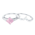 Princess Cut Rose Quartz and Diamond Solitaire Ring Set Rose Quartz - ( AAA ) - Quality - Rosec Jewels